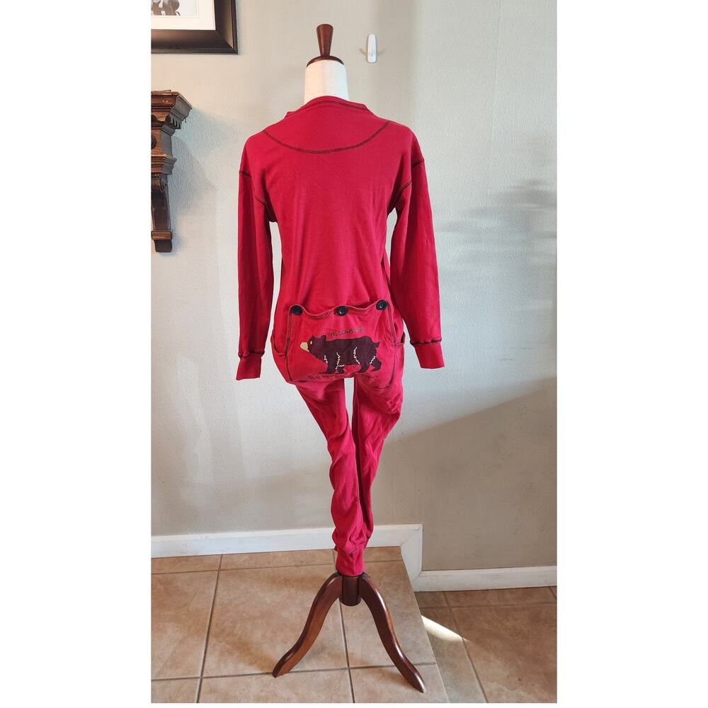Lazy One Cherry Red Bear Bum Adult One Piece Sleepwear SZ Small Yellowstone - Picture 4 of 12